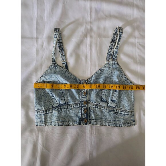 Live 4 Truth Stone Wash Shirred Back Button Front Denim Bralette Cropped Top L - Picture 10 of 12